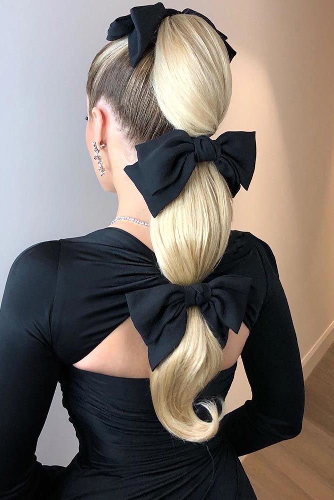 High Blonde Pony With Bows #ponytail #highponytail #hairstyles