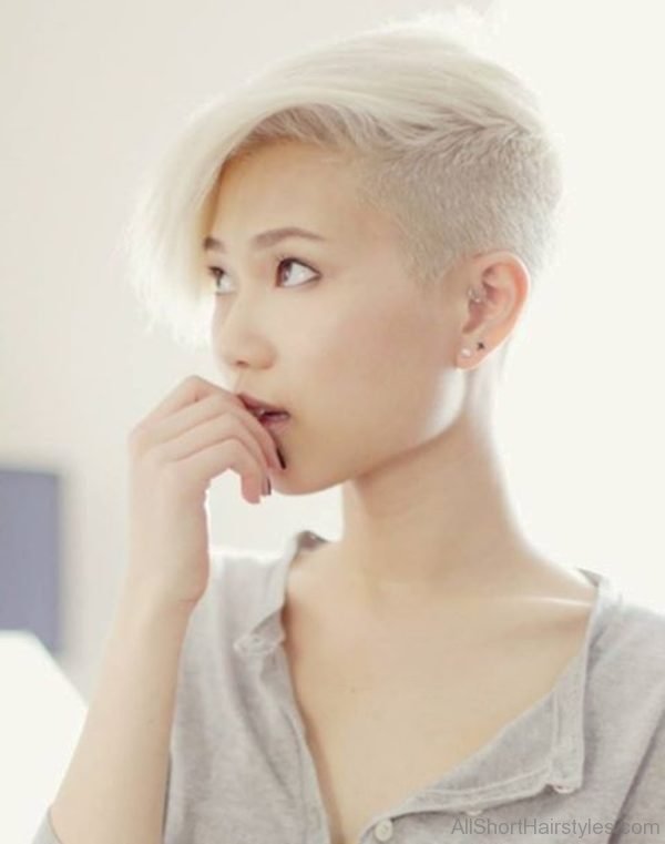 White Blonde Shaved Pixie Cut