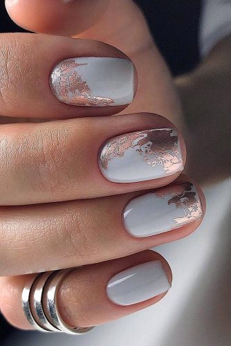 wedding nails 2019 white with bronze foil evaromnailart